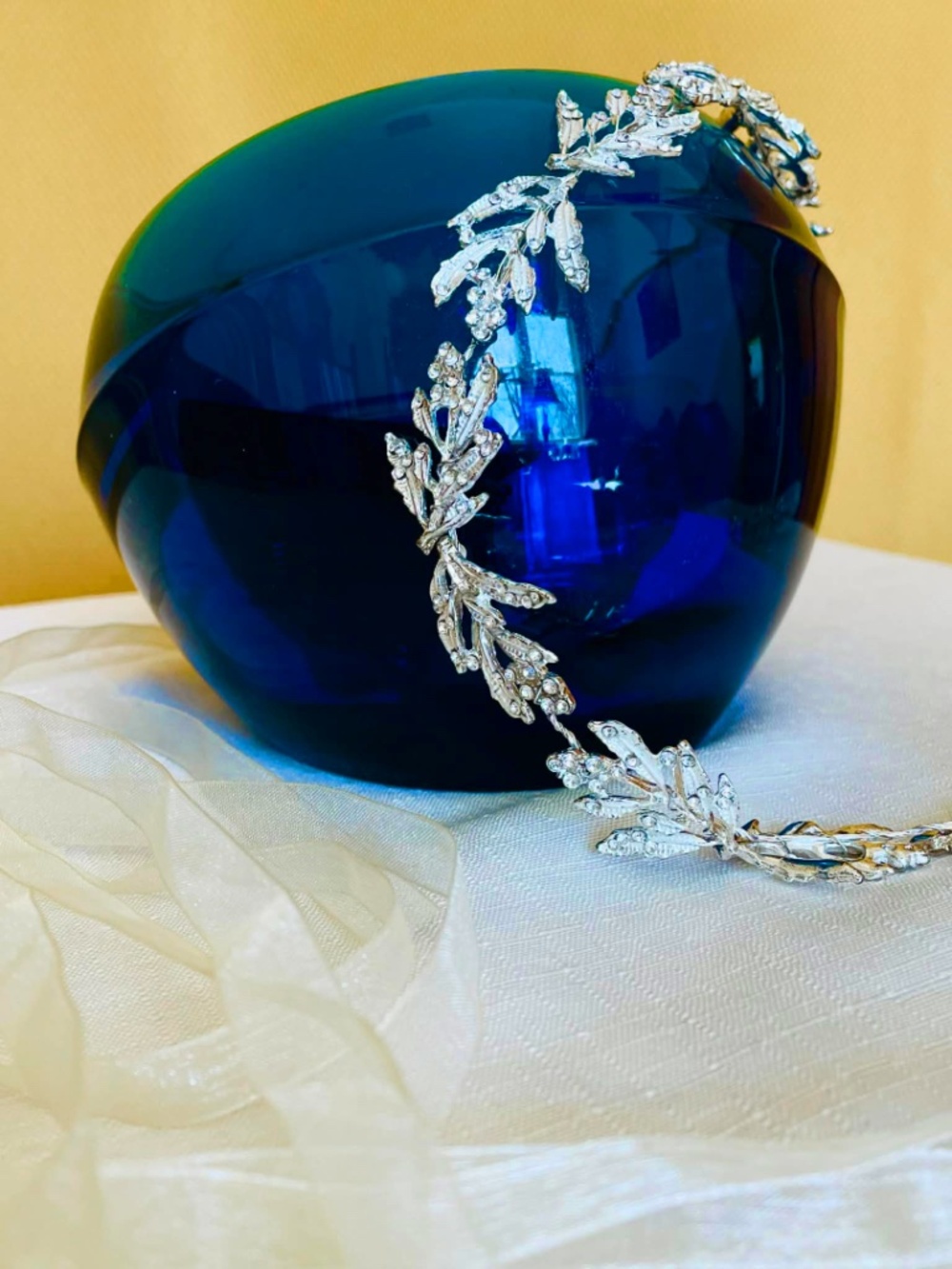 Rhinestone Bridal Belt / Headpiece | Crystal Leaf Wedding Sash | Ribbon